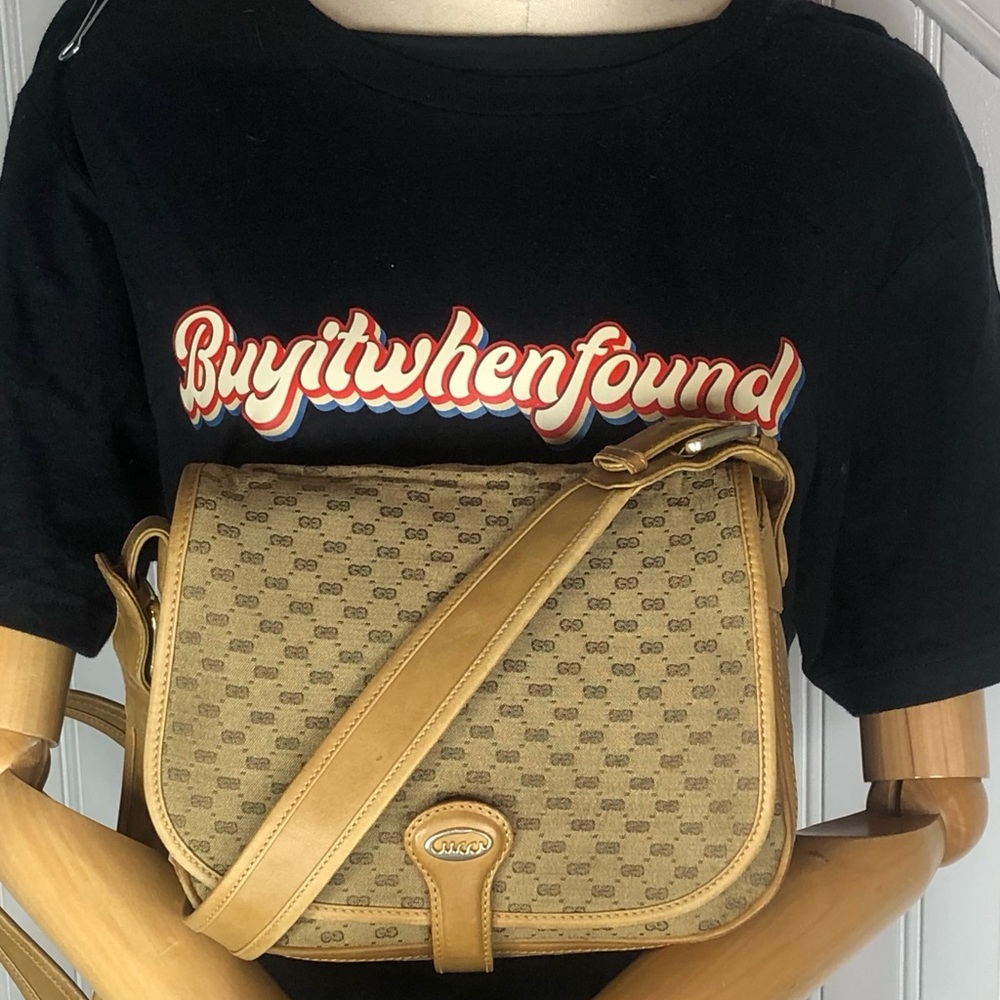 GUCCI Micro GG Monogram Leather and Canvas Single Flap Crossbody Shoulder Bag